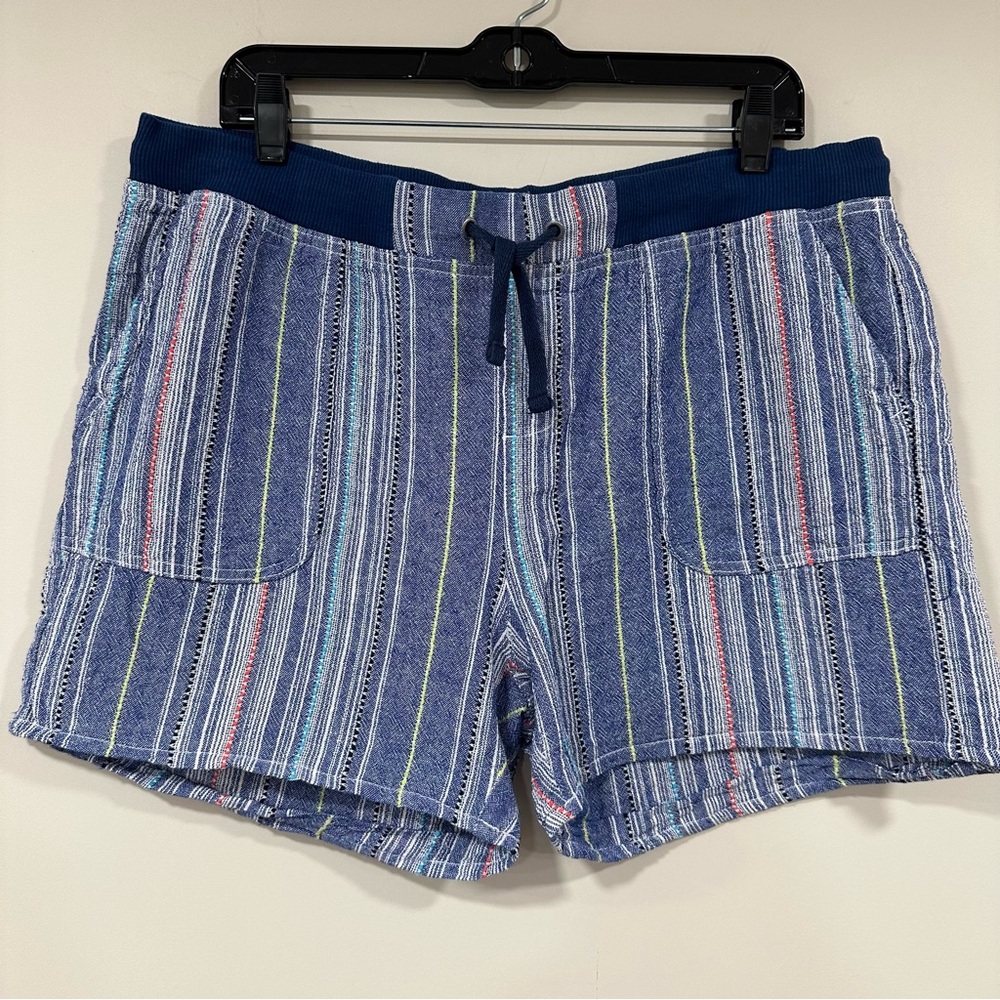 DASH Linen Blend Textured Stripe Drawstring Blue Shorts Size Large